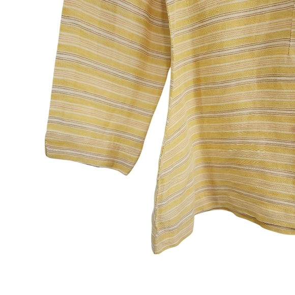 SuZen Women's Cotton Linen Stripes Keyhole Button Top - S - Picture 4 of 13